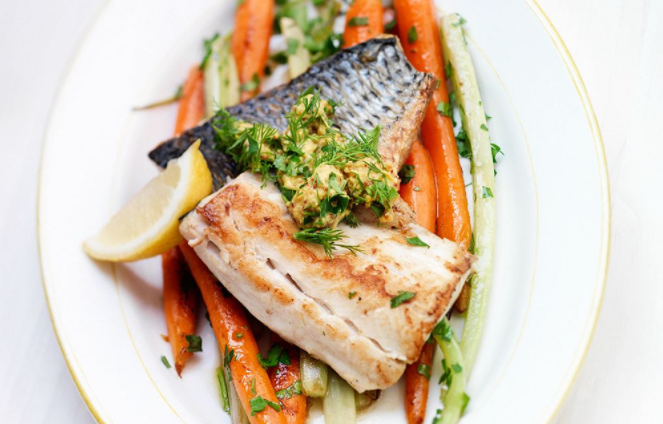 Diklipharder met kruidenmosterd en groenten